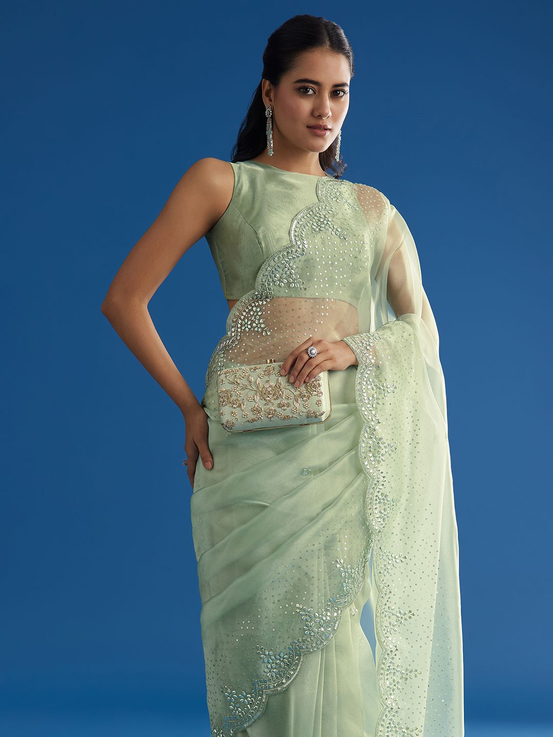 KALKI Fashion Embellished Beads And Stones Sarees With Blouse
