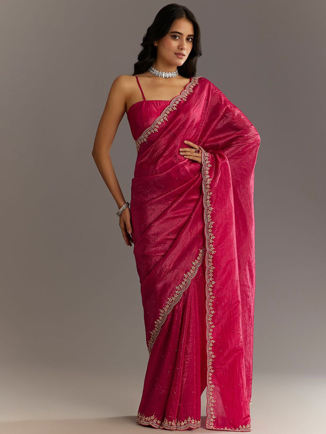 KALKI Fashion Embellished Embroidered Beads and Stones Tissue Saree